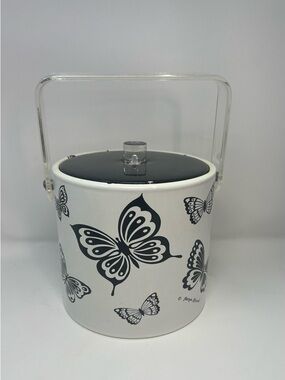 Vintage 1960s Butterfly Ice Bucket Black White Mid Century Retro Georges Briard